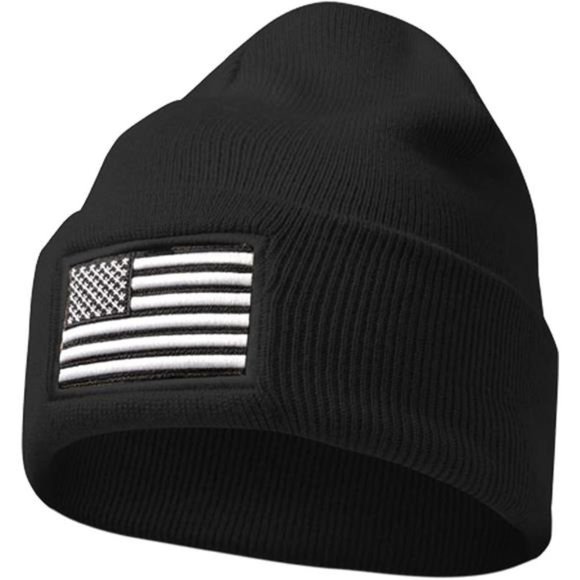 Men’s US American Flag Embroidered Folded Cuff Skull Beanie Cap Comfortable - Picture 1 of 4